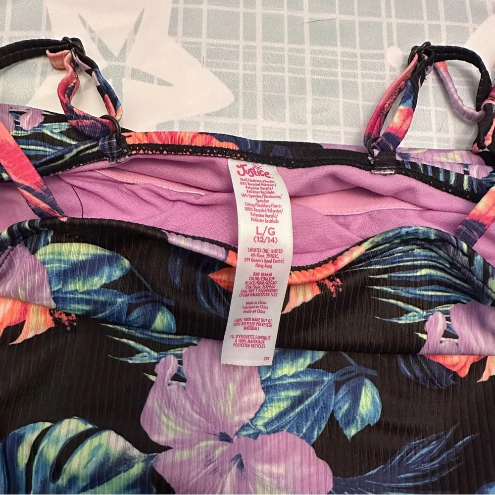 Justice Black Floral Girls’ Swim One Piece